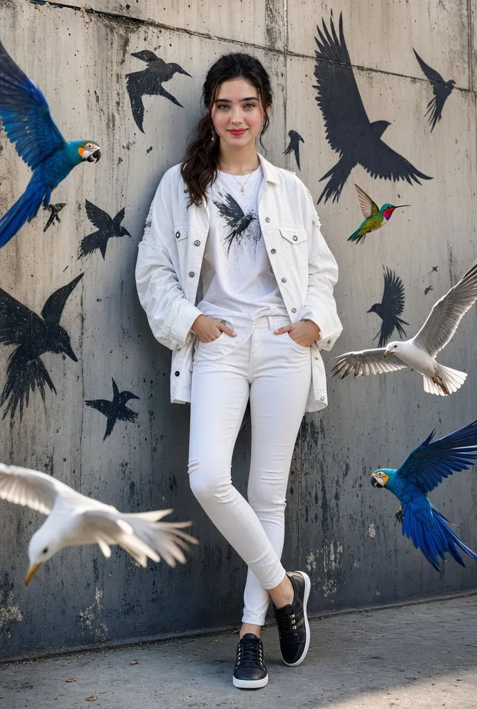Vibrant Birds & Urban Fashion Portrait