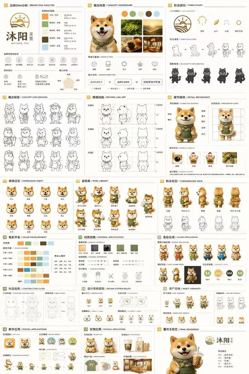 Muyang Tea Shiba Mascot Brand Board