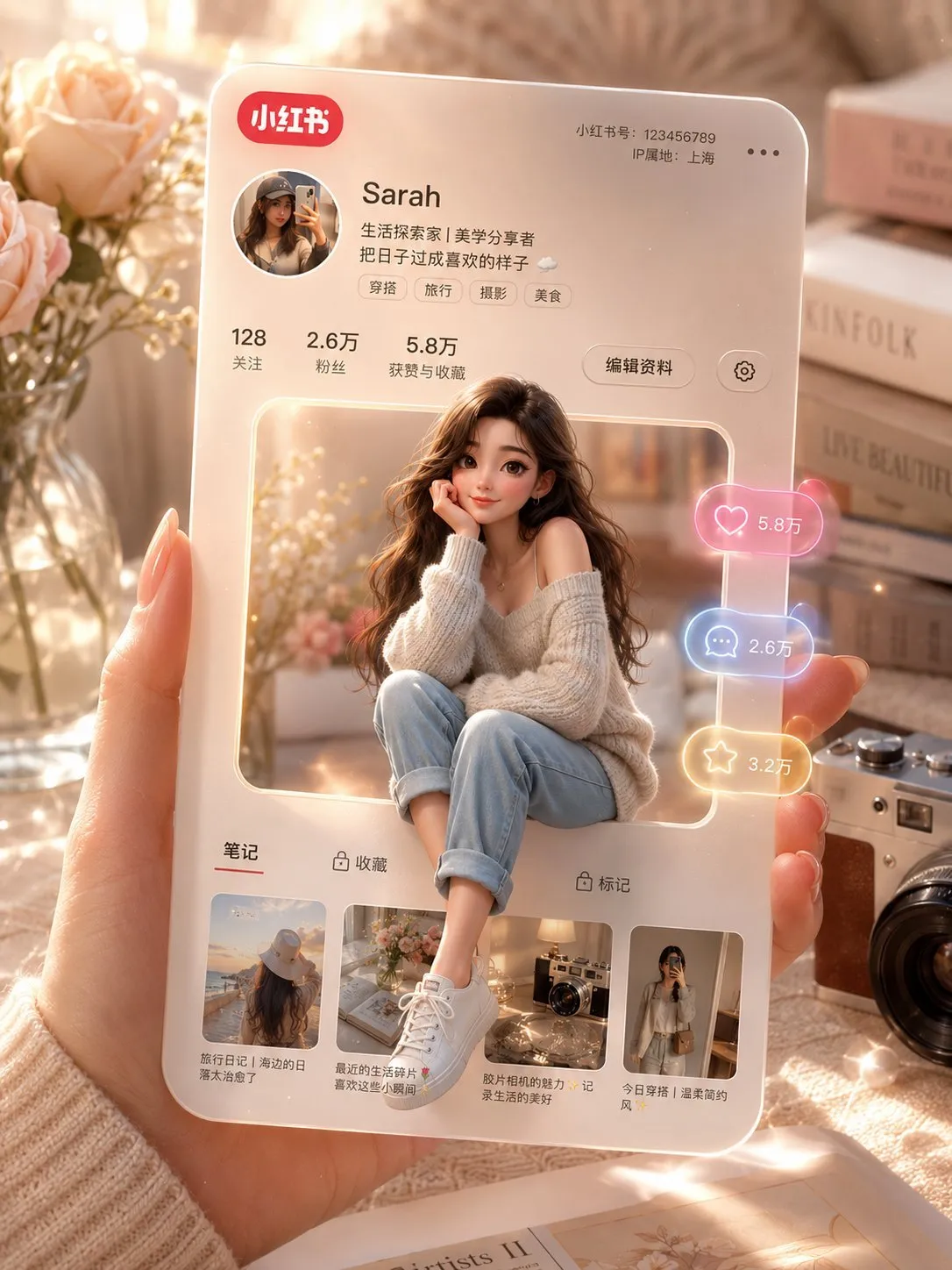 Adorable 3D Xiaohongshu Profile Card Portrait