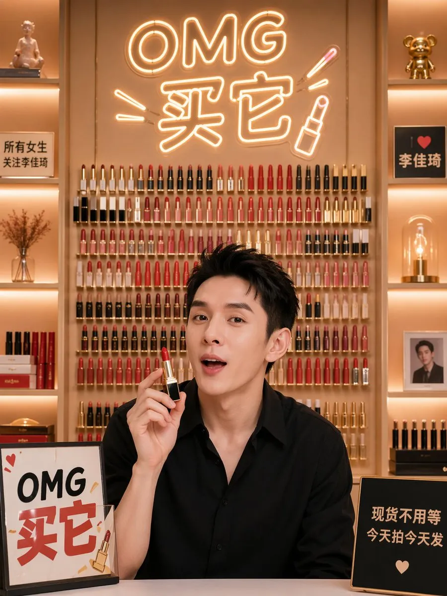 AI-Generated UI Li Jiaqi Lipstick Livestream