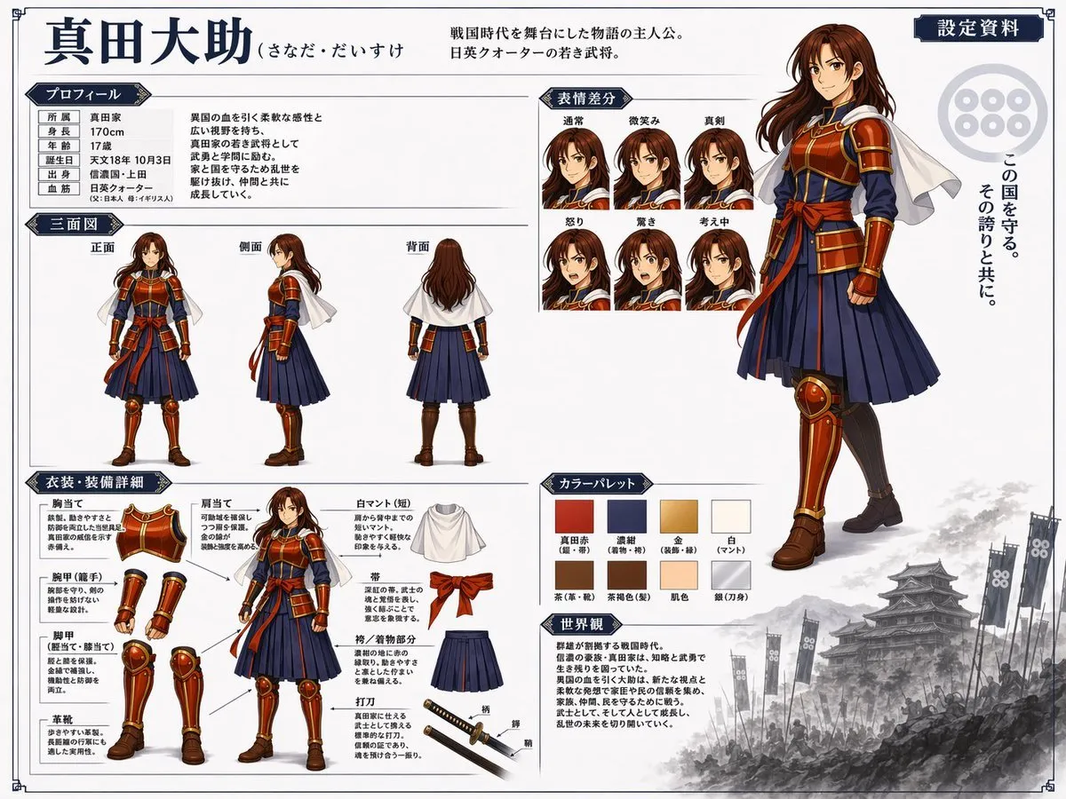 Samurai Warrior Character Design Sheet