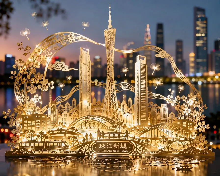 Intricate Guangzhou Skyline Papercut Artwork