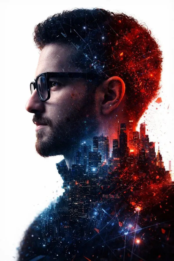 Cinematic Double-Exposure City Skyline Portrait
