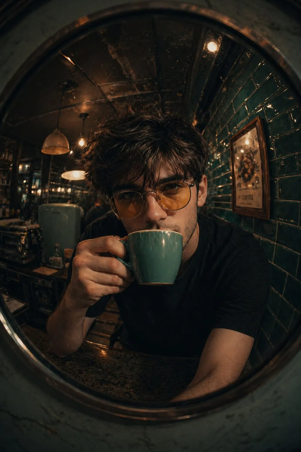 Retro Fish-Eye Coffee Mug Cafe Portrait