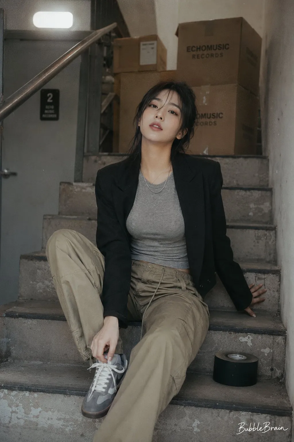 Cinematic Korean Idol Stairwell Portrait