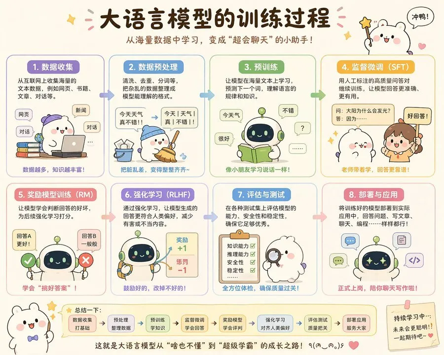 Cute LLM Training Process Infographic
