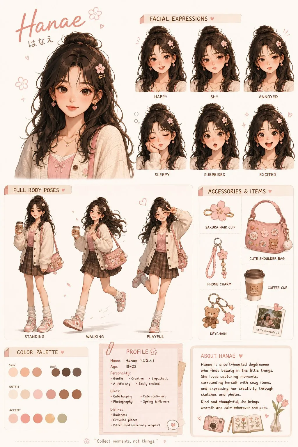 Kawaii Female Character Design Concept Sheet