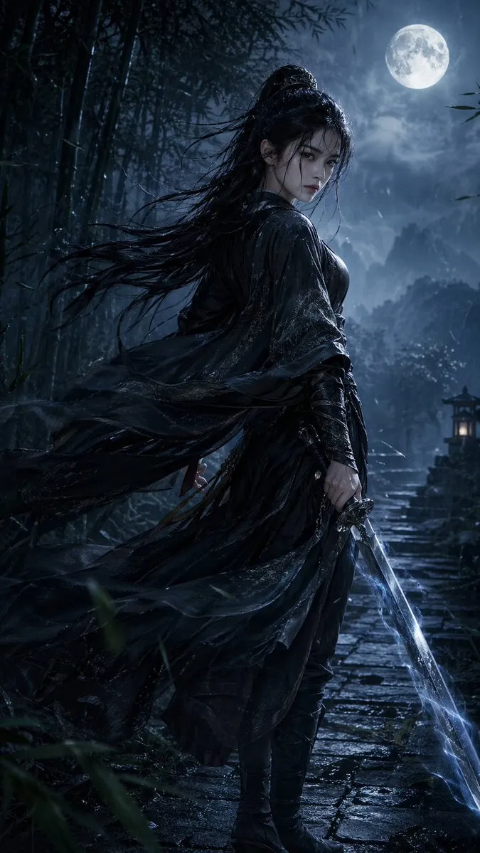 Cinematic and Dramatic Vertical Wuxia Heroine Portrait