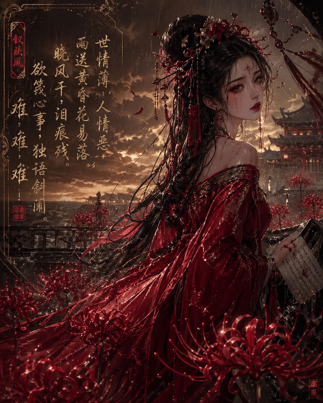 Ethereal Red Beauty in Spider Lily Field