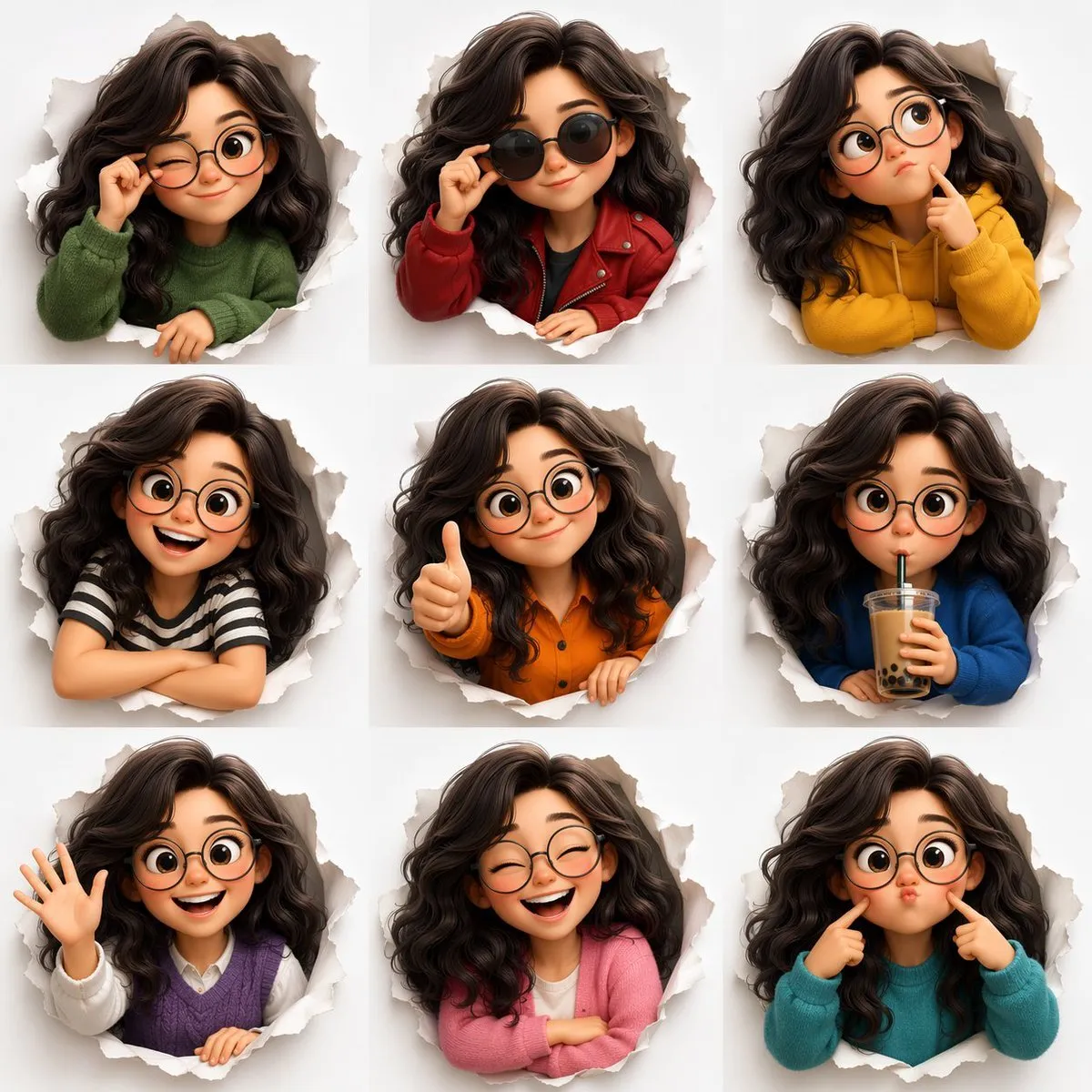 Pixar-style 3D Character Expression Sheet