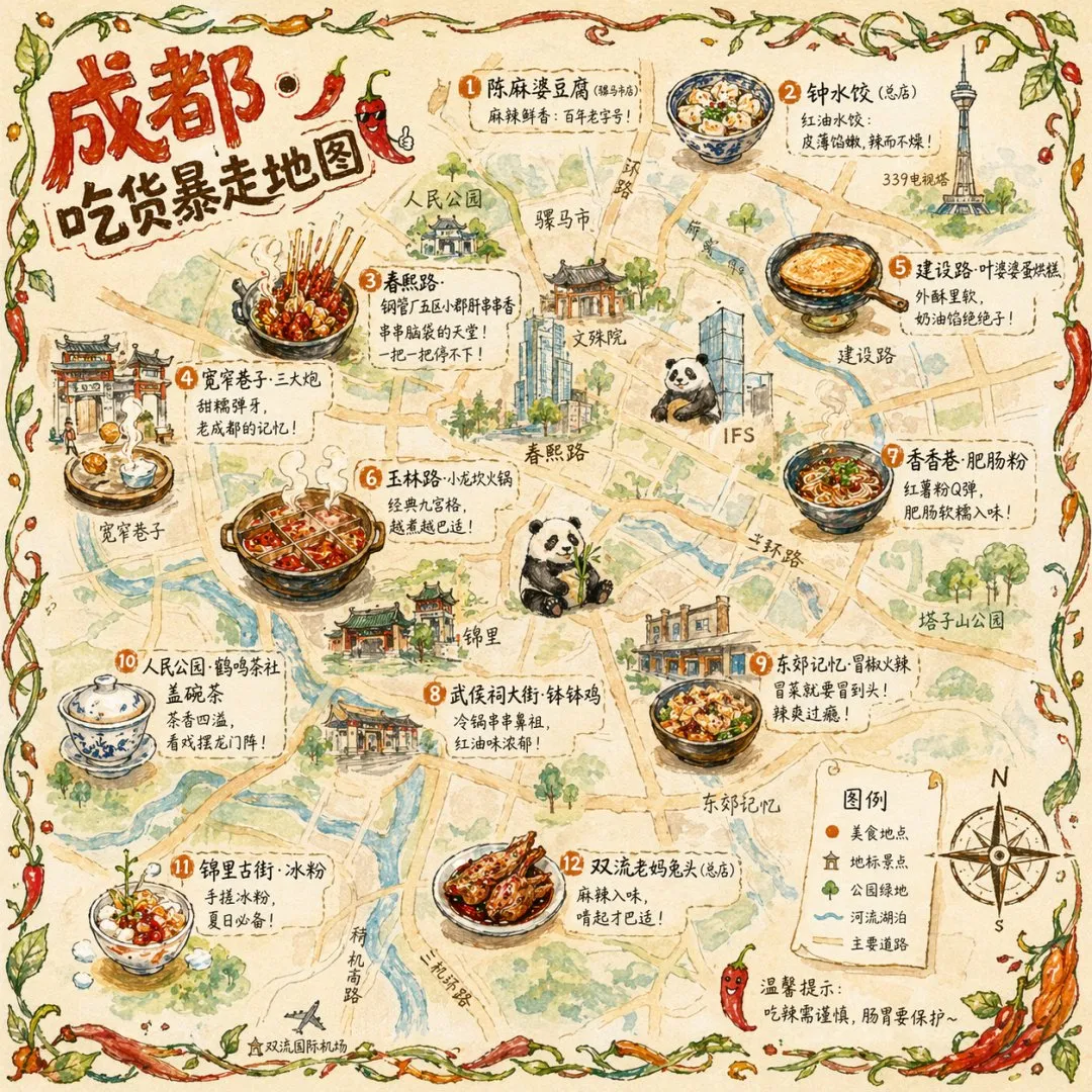 Chengdu Food Map Illustration - Poster Style
