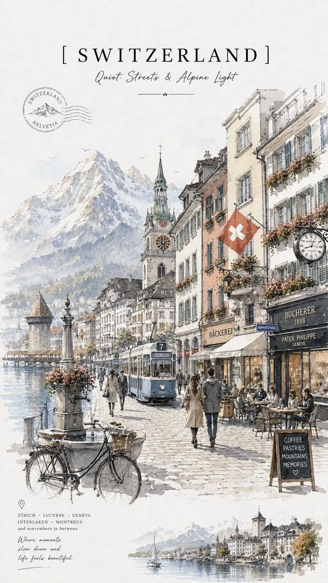 Poster Switzerland Watercolor Travel Poster