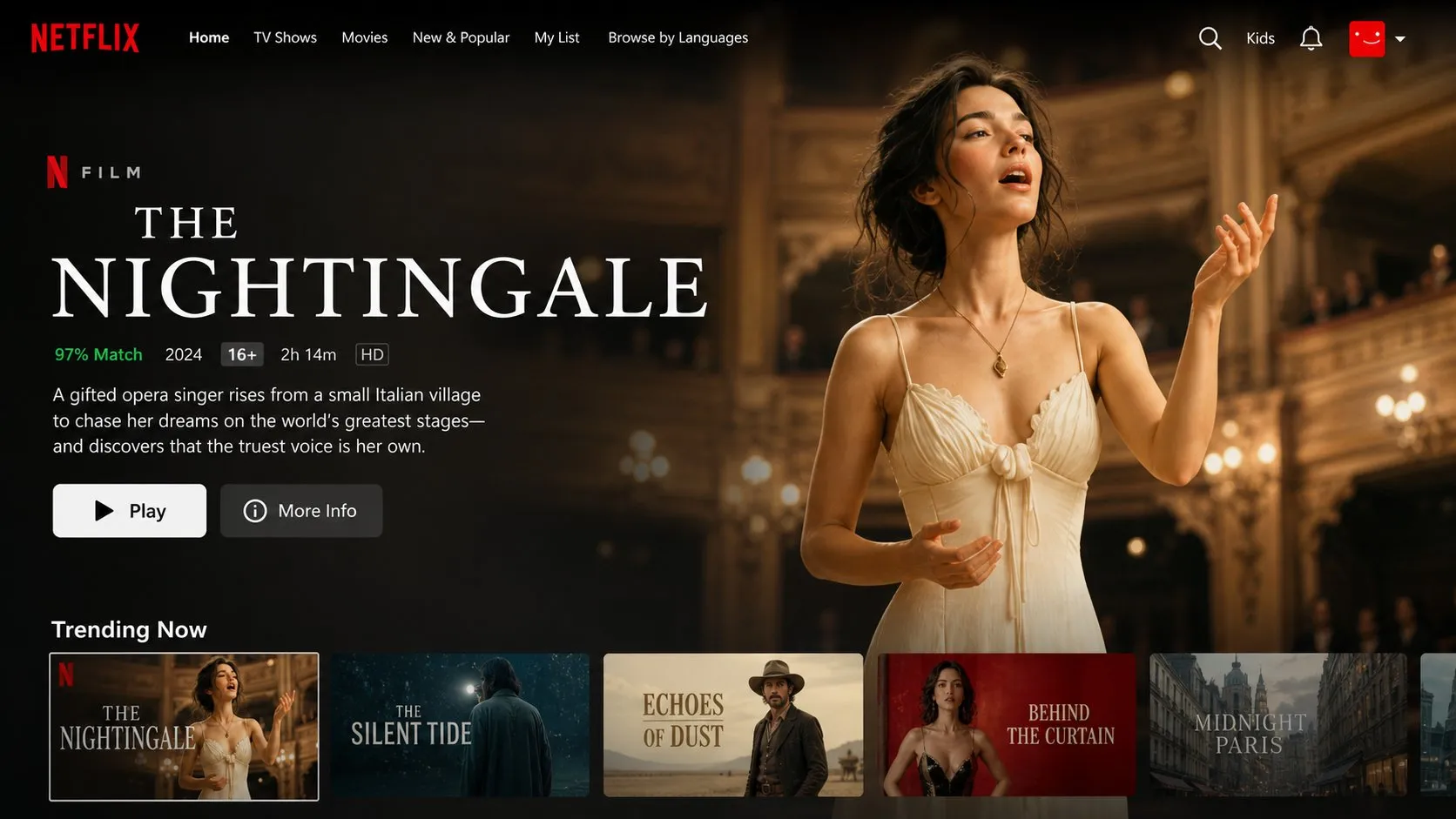 Netflix-Style Homepage UI with Hero Film