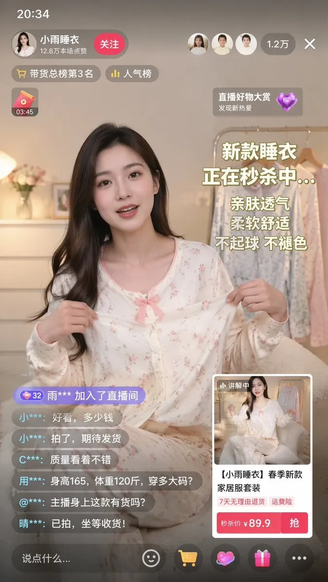 Cozy Pajama Livestream Shopping Screenshot