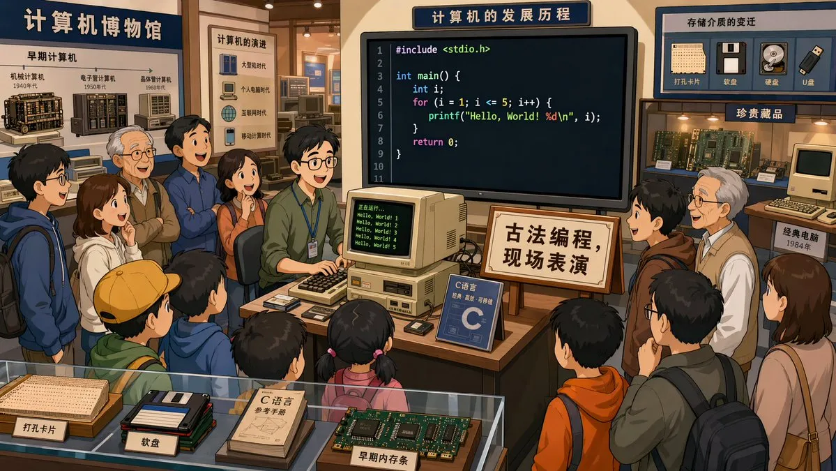 Creative Retro Programming Museum Cartoon Design