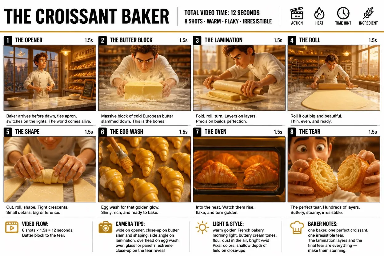 Whimsical Croissant Baker Storyboard Poster