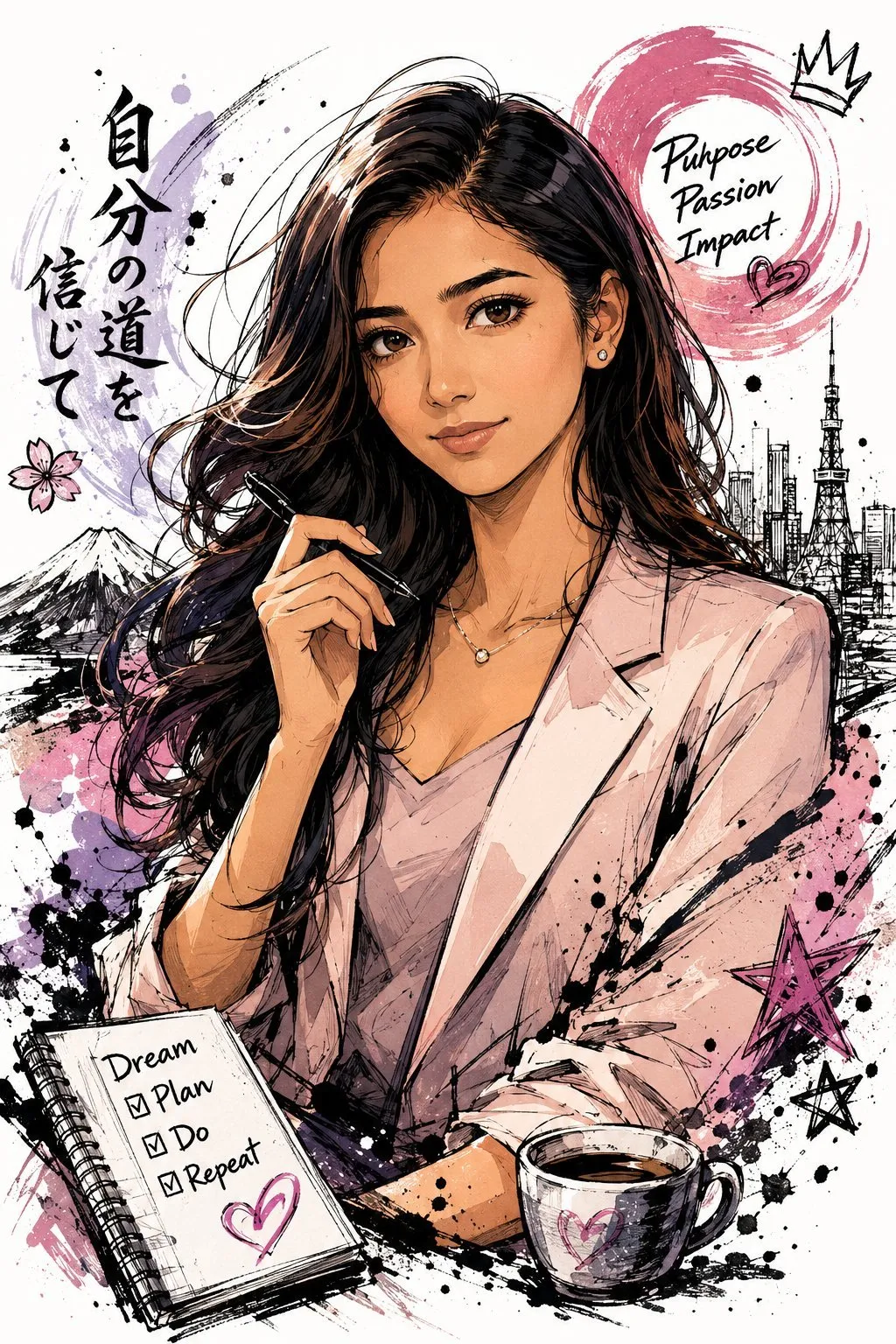 Expressive Japanese-Style Illustrated Self-Portrait