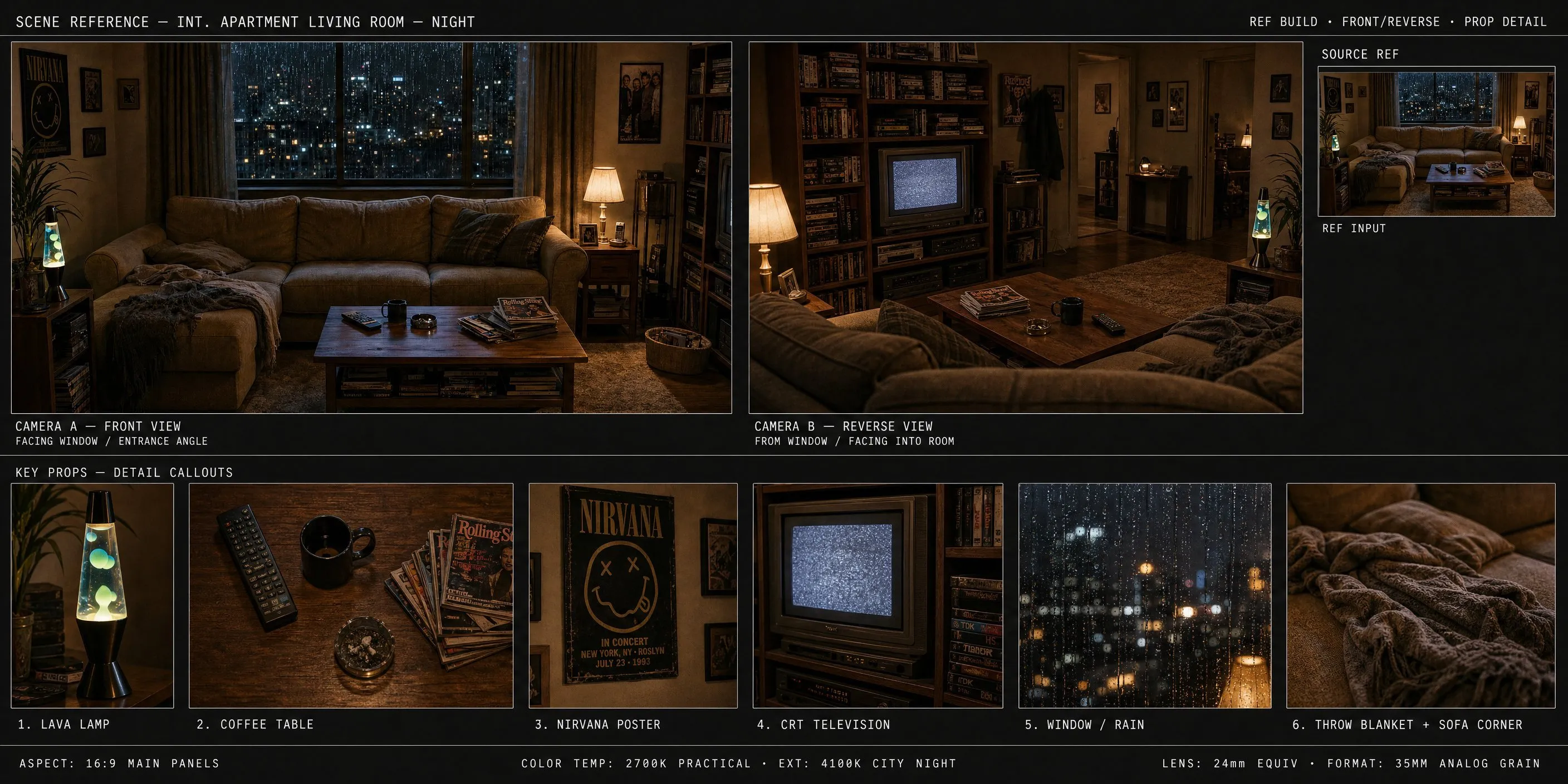 Cinematic 90s Apartment Living Room Reference Board