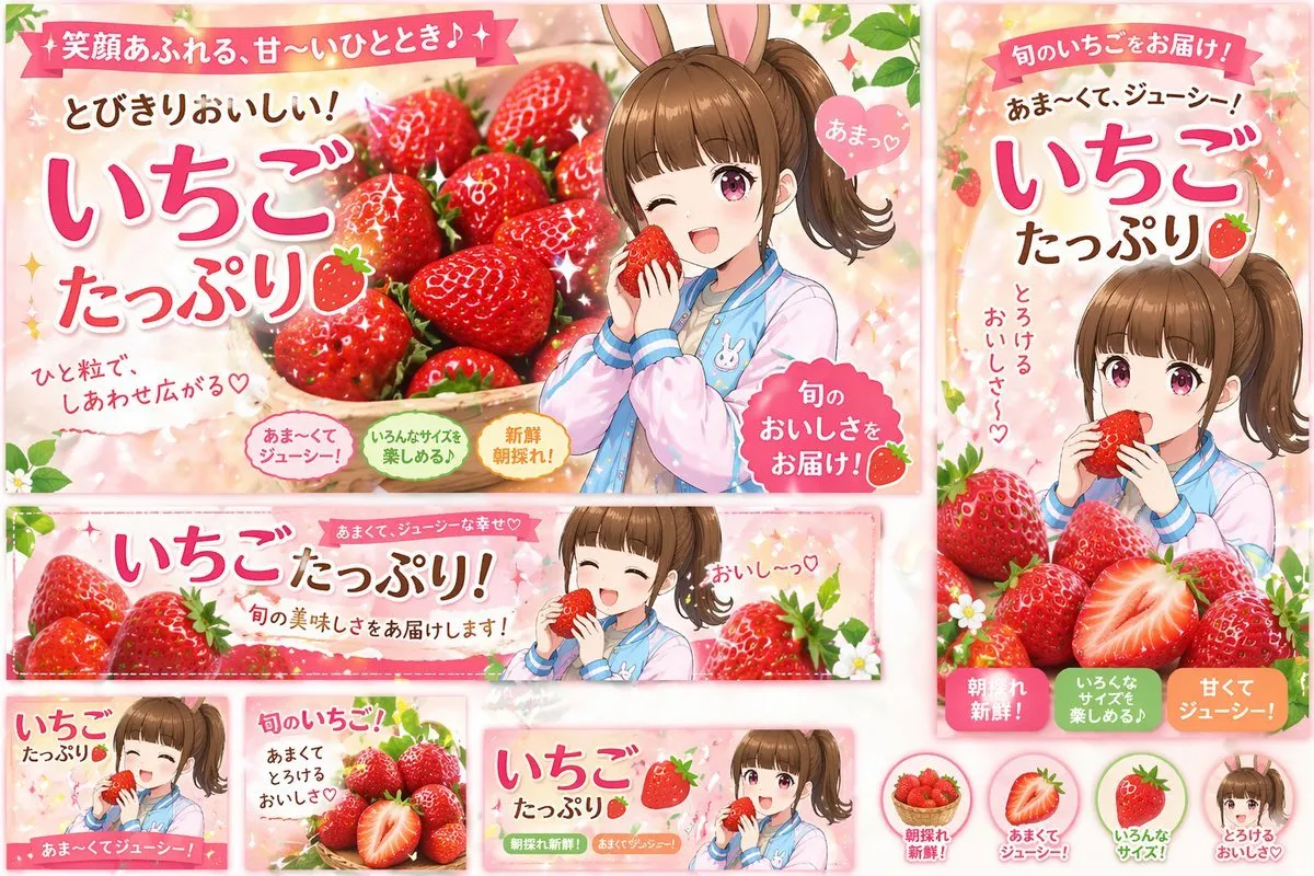 Cute Strawberry Anime Promo Banner Set