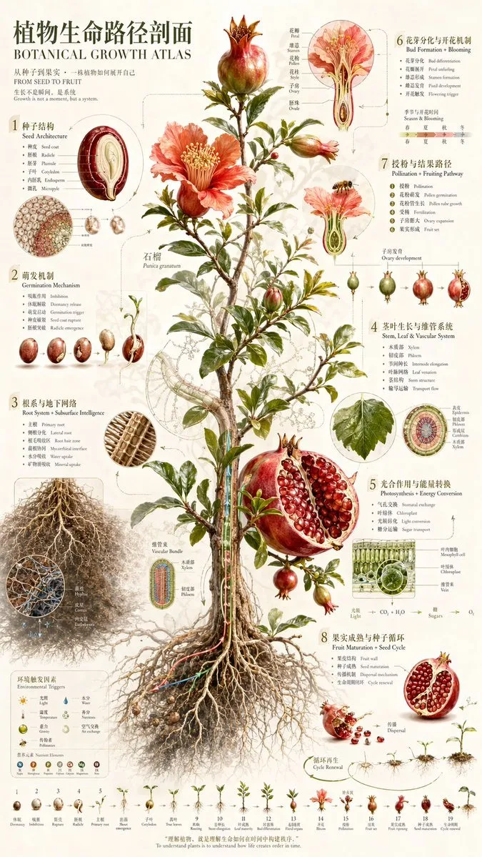 Botanical Pomegranate Science Infographic
