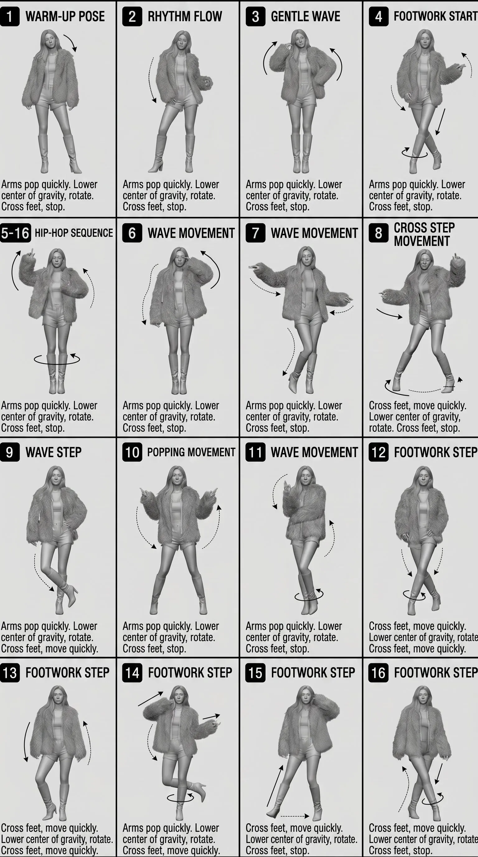 Technical 4x4 Character Pose Reference Grid