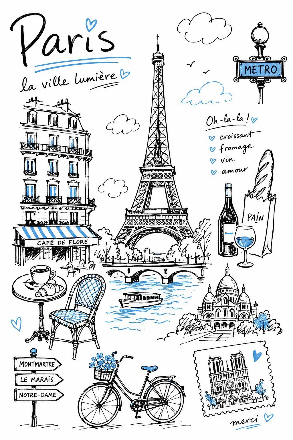 Create a charming editorial travel illustration of...