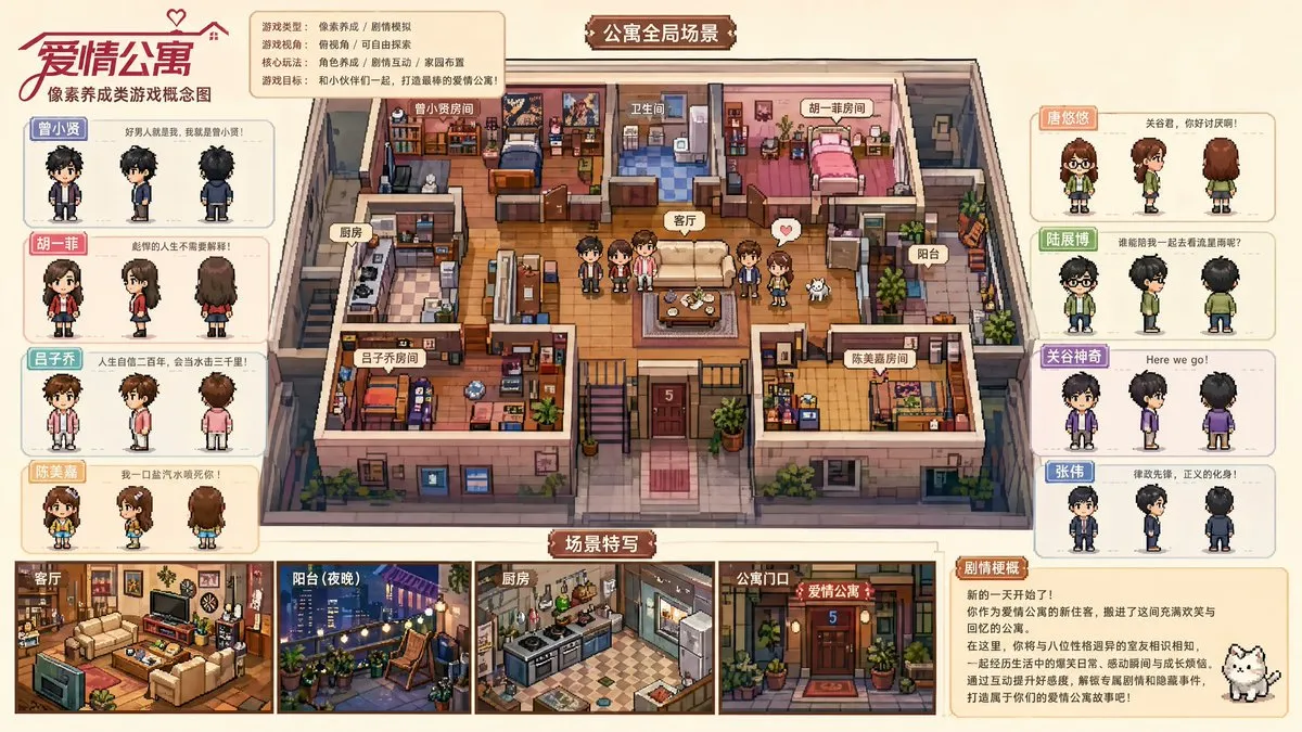AI-Generated Character Pixel game concept board