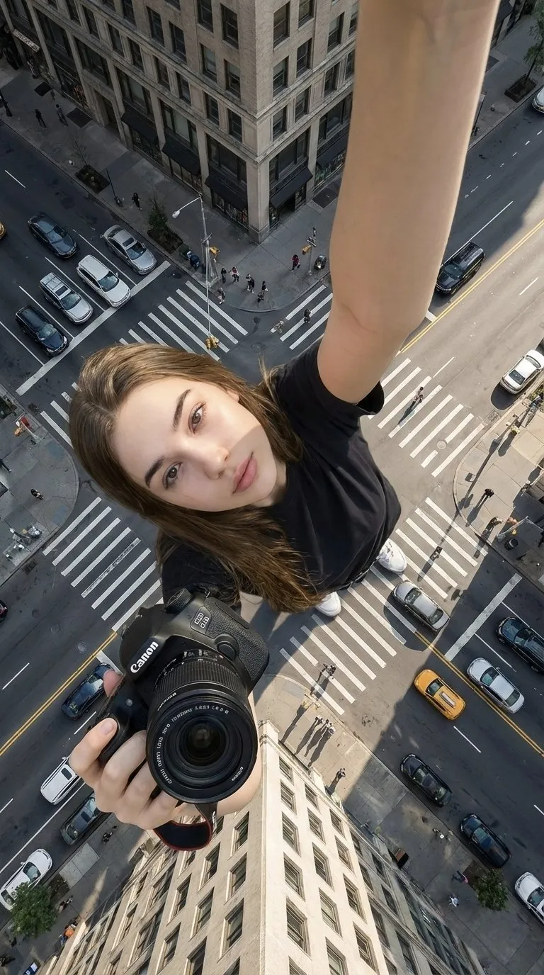 Dramatic Forced-Perspective City Selfie Portrait