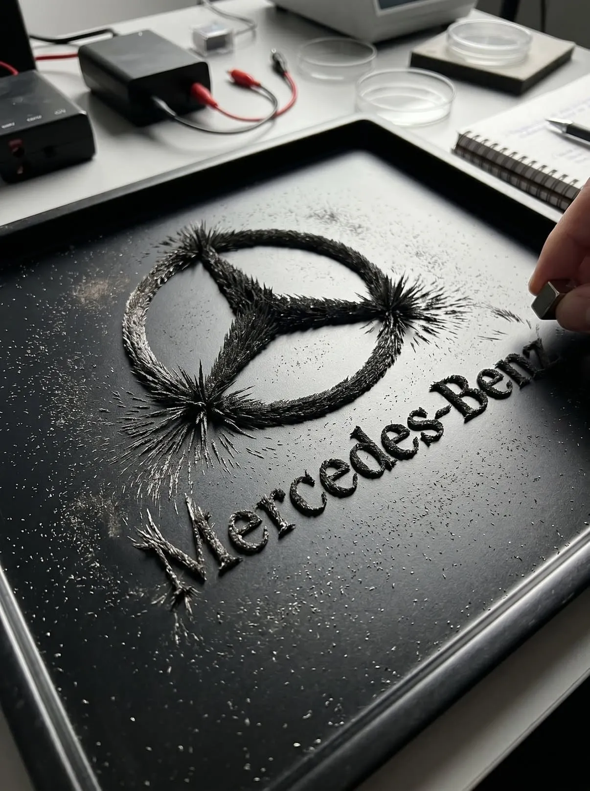 Hyper-Realistic Magnetic Iron Filings Logo Art