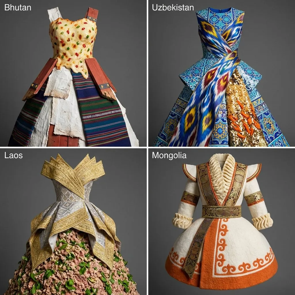 Cultural Fusion Dress Design 2x2 Grid