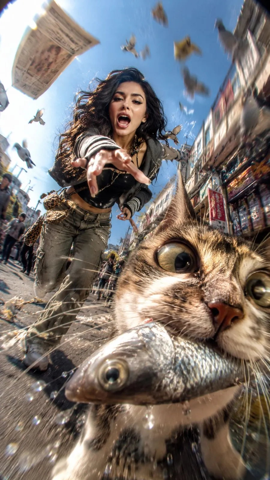 Wild Y2K Fisheye Cat Chase Snapshot