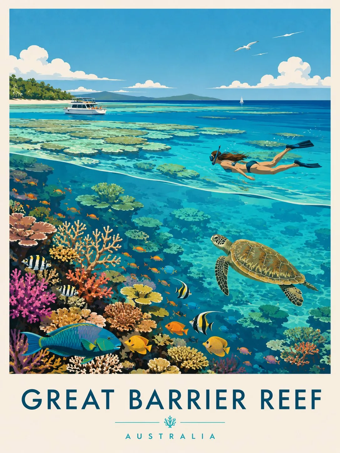 Vibrant Great Barrier Reef Travel Poster