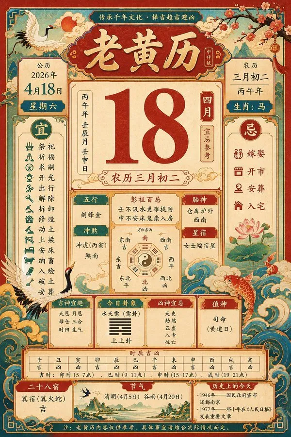 Traditional Chinese Almanac Calendar Page