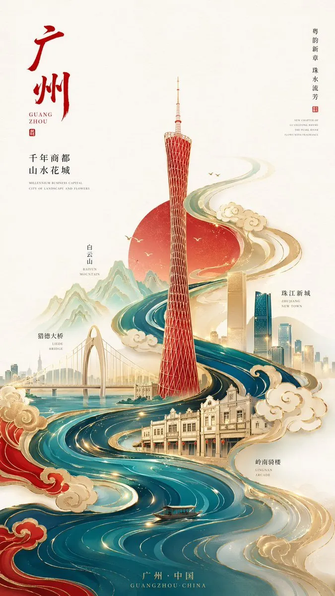 Stunning Neo-Chinese Guangzhou City Poster