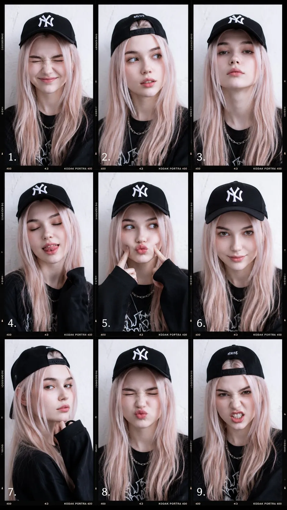 Playful 9-Frame Gen-Z Fashion Portrait Collage