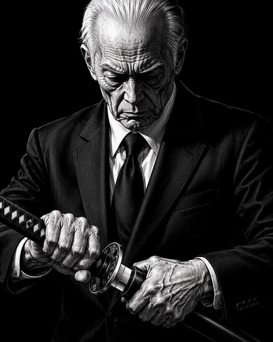 Gritty B&W Samurai Elder Portrait