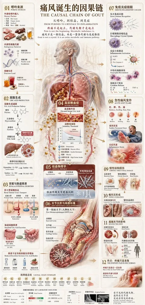 3D Medical Gout Cause & Effect Infographic