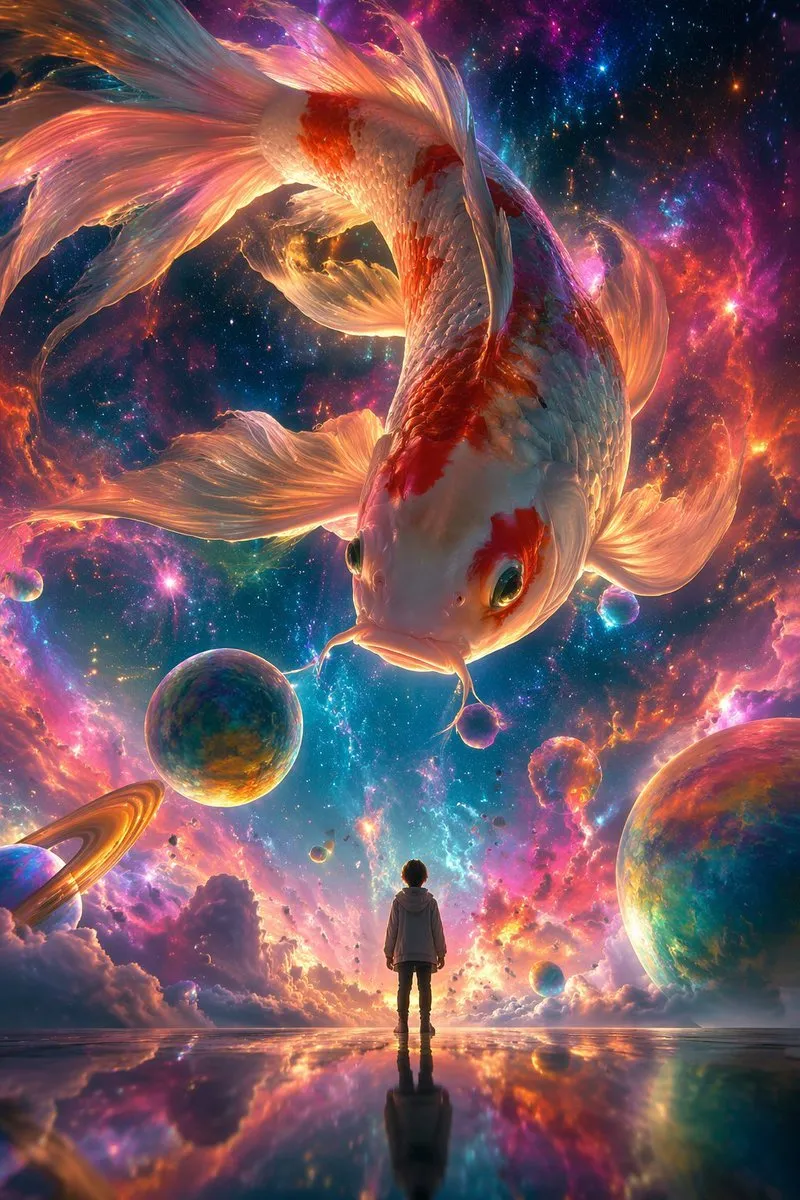 Ethereal Giant Koi in Dreamy Nebula Art