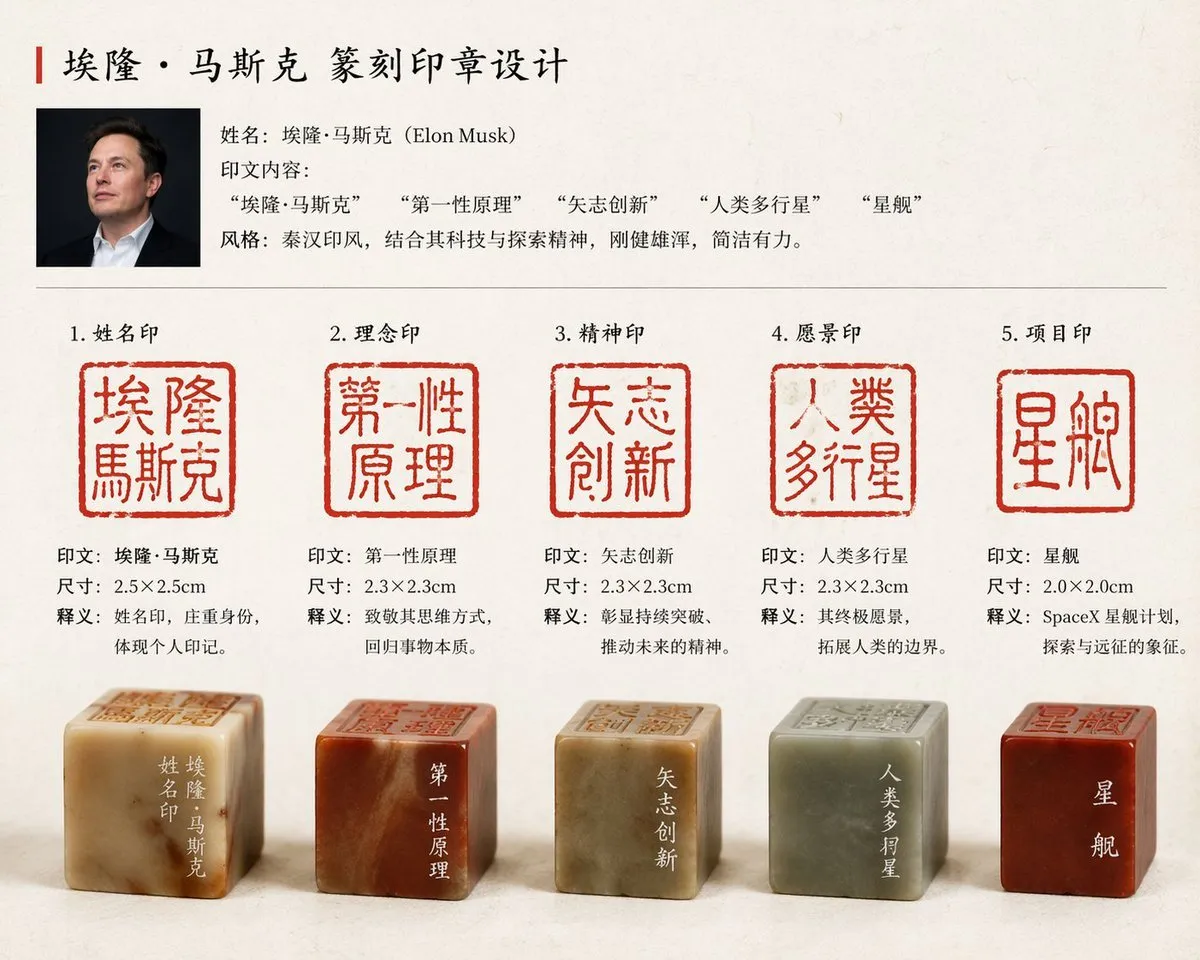 Artistic Elon Musk Seal Carving Stamps