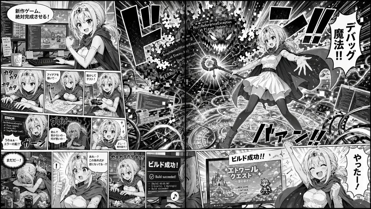 Fantasy Mage Game Dev Manga Spread