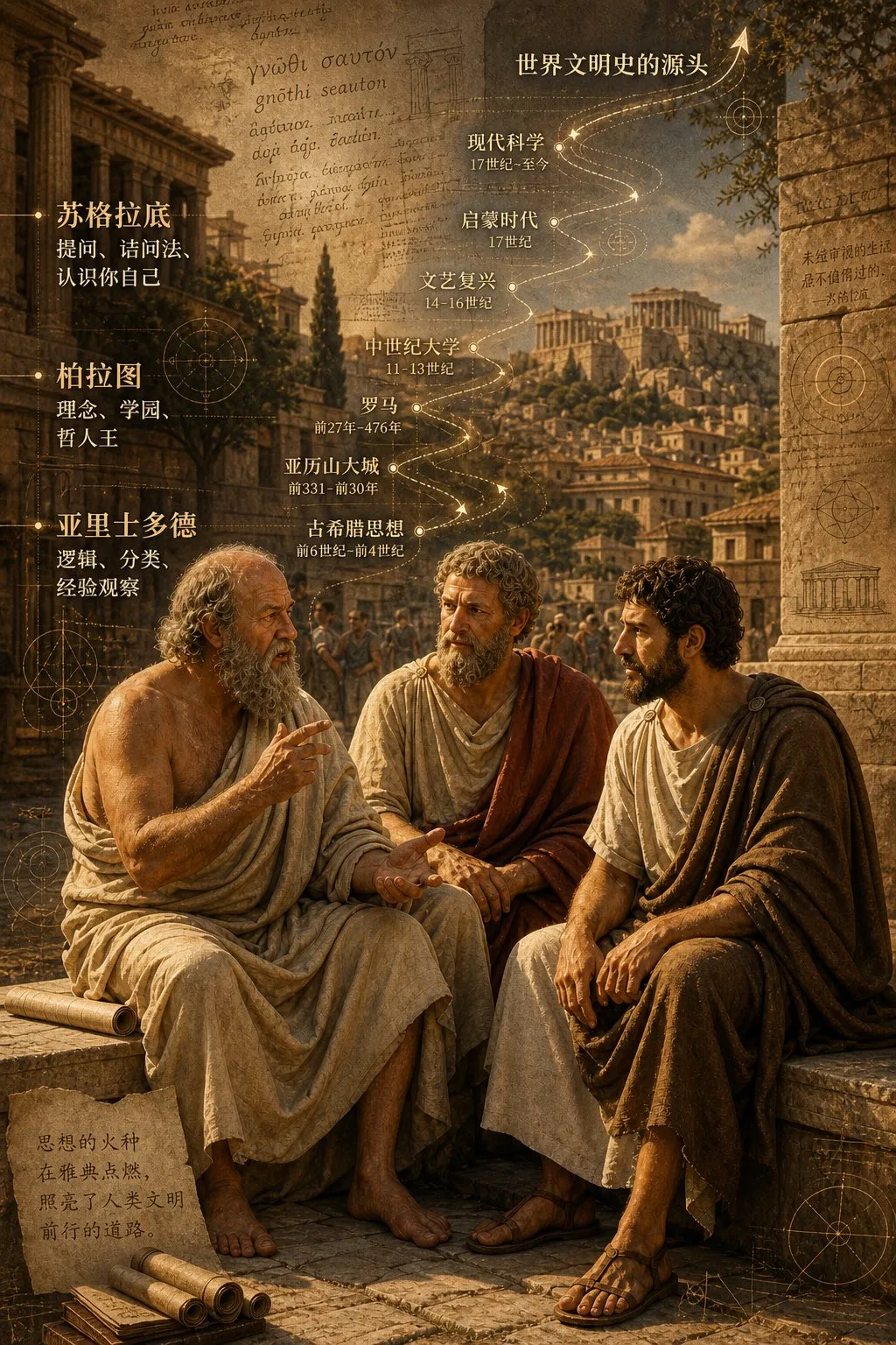 Ancient Greek Philosophers in Athens Scene