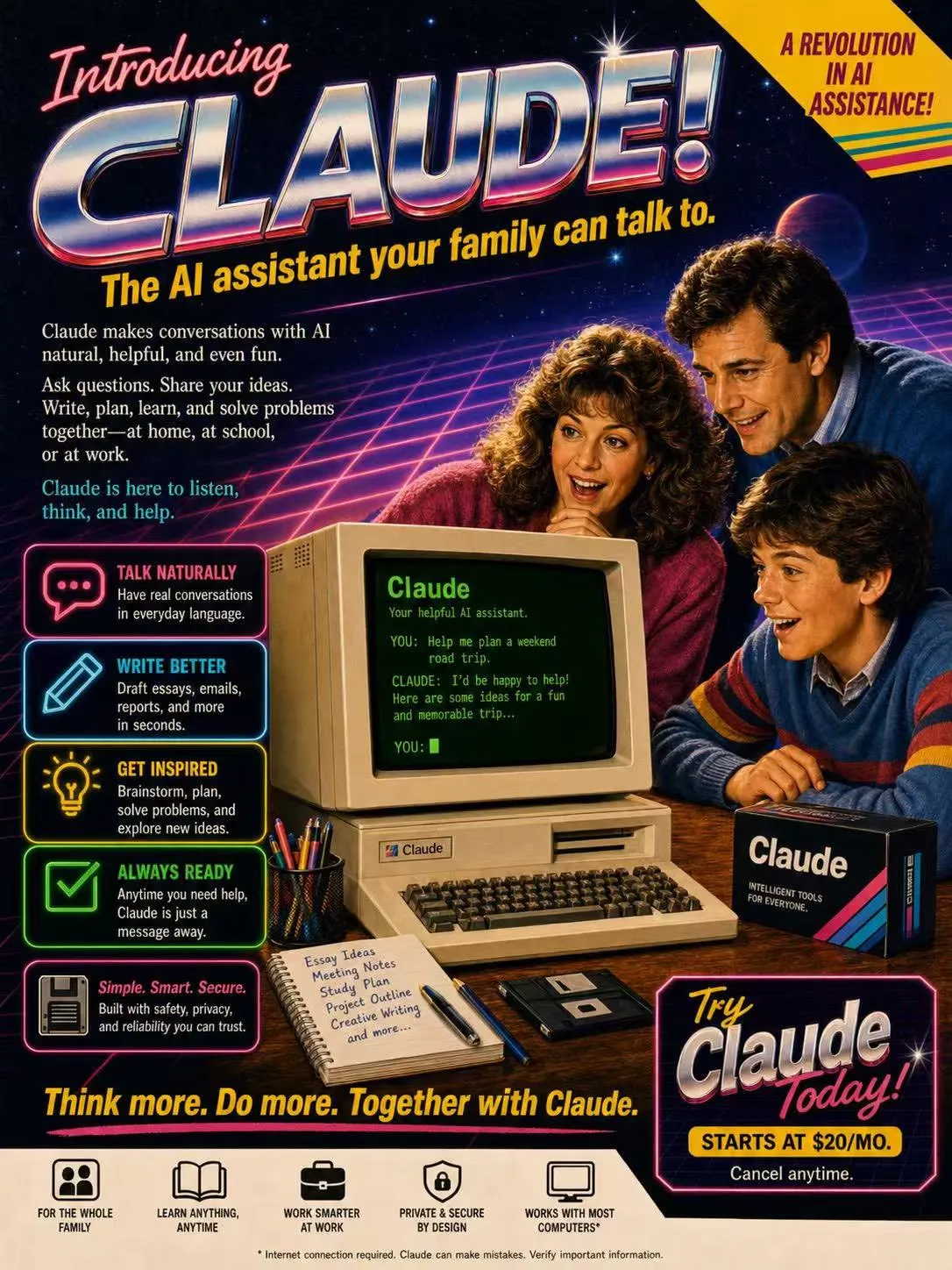 Retro 1980s Claude AI Assistant Magazine Ad