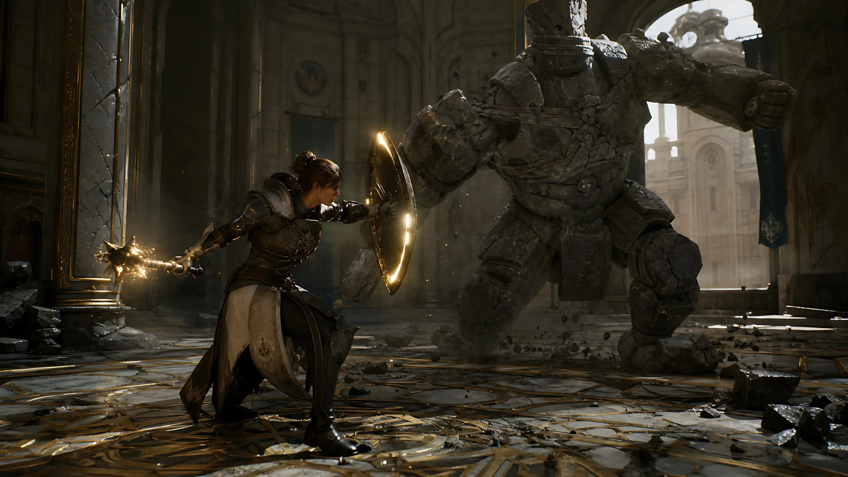 Epic Dark Fantasy Cathedral Battle Scene