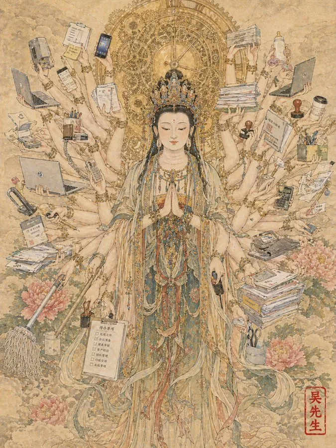 Modern Multi-tasking Guanyin Gongbi Painting