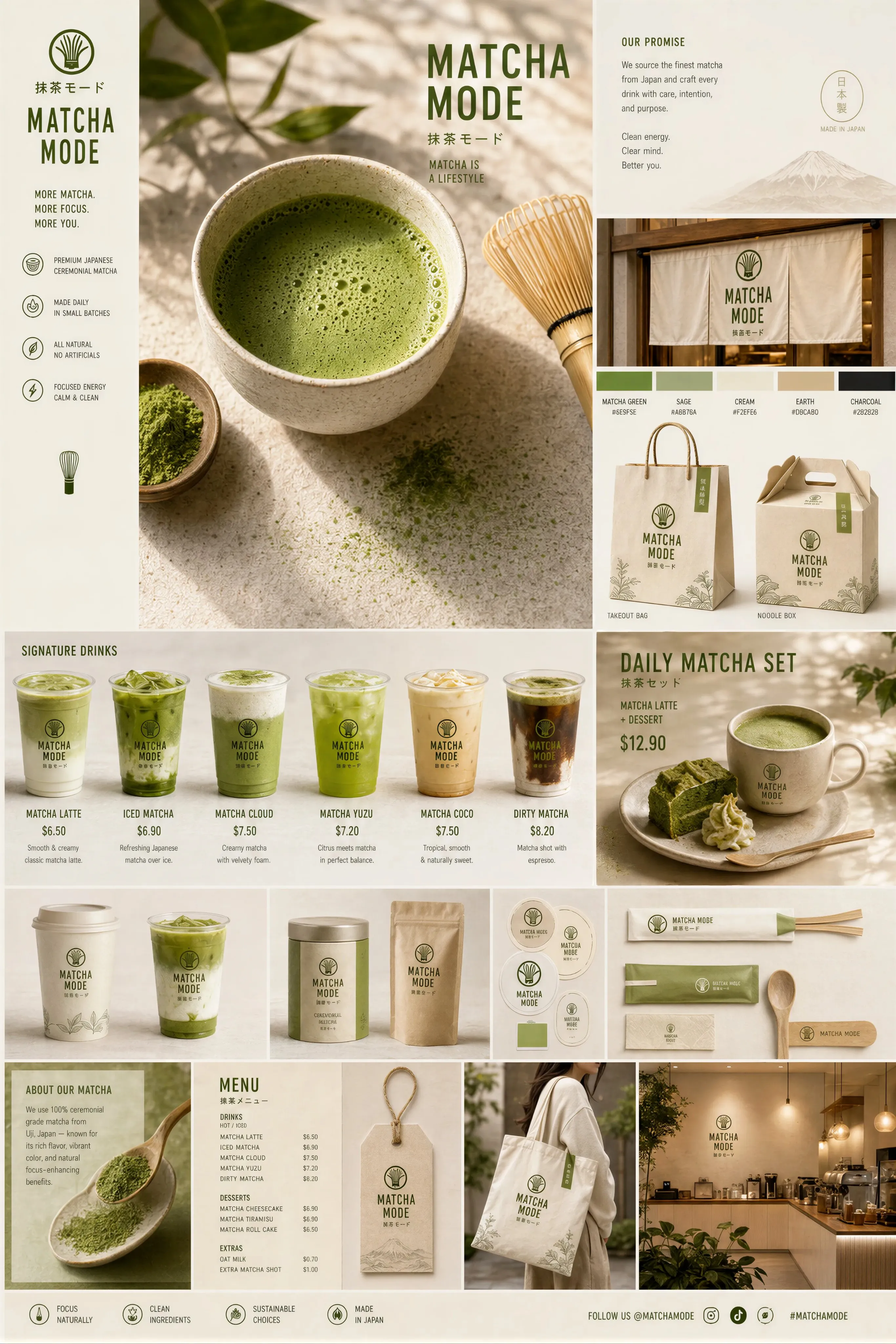 Minimalist Matcha Brand Identity System Board