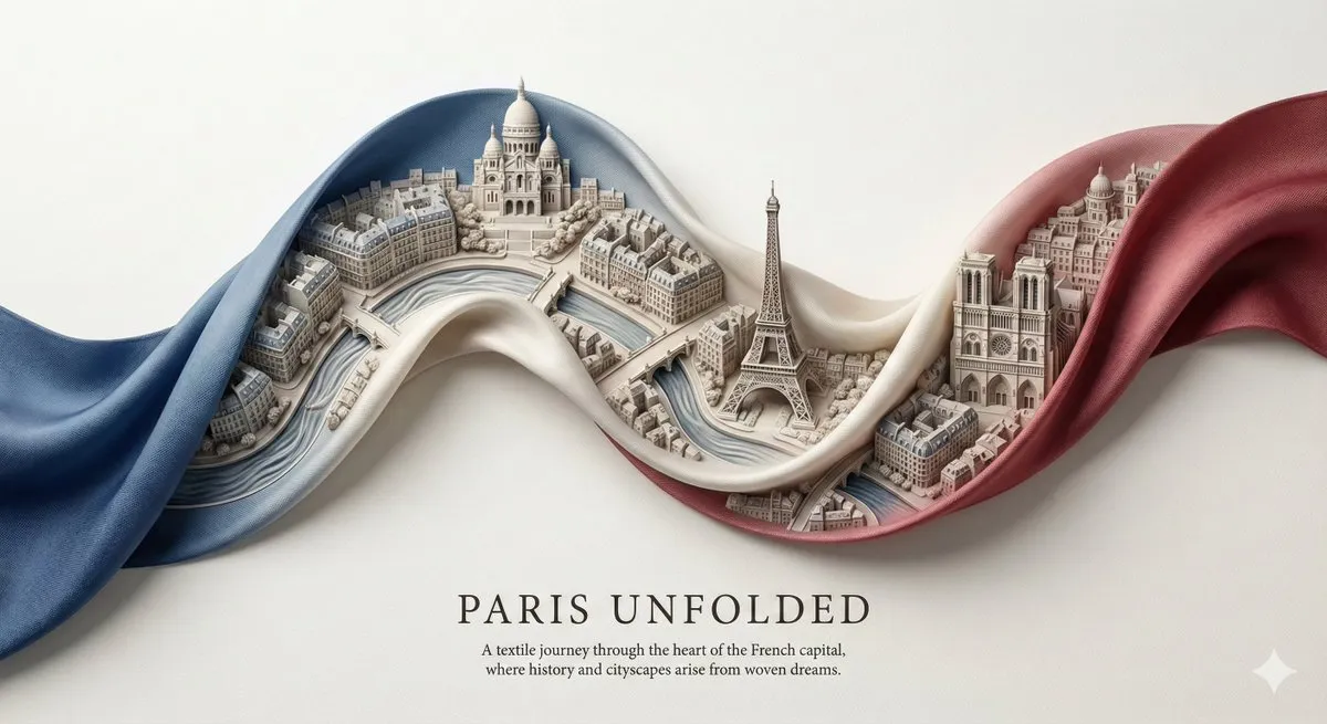 Paris Unfolded: 3D Miniature Cityscape on French Flag