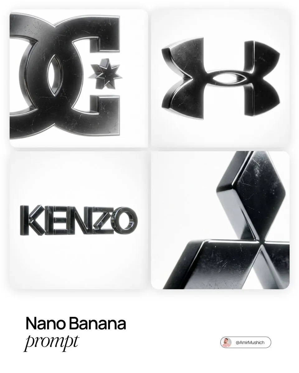 3D Metallic Brand Logos: DC, Under Armour, Kenzo, Mitsubishi