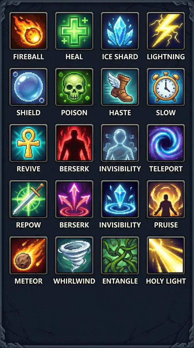 Fantasy Pixel Art Spell & Ability Icons | Game UI Assets