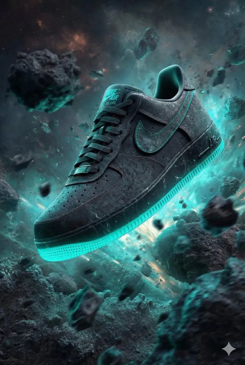 Futuristic Nike Air Force 1 Sneaker with Cosmic Glow
