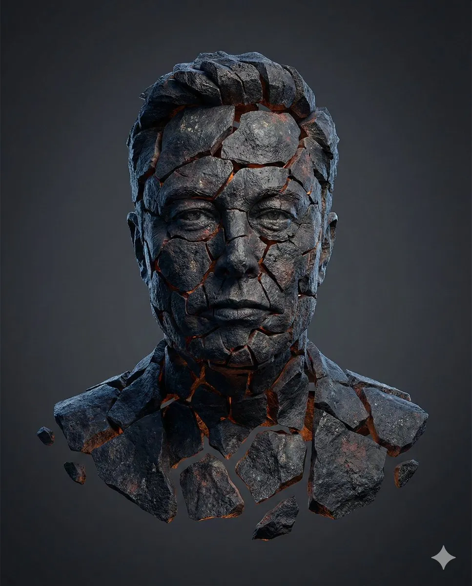 Elon Musk Volcanic Rock Bust 3D Render - Digital Art